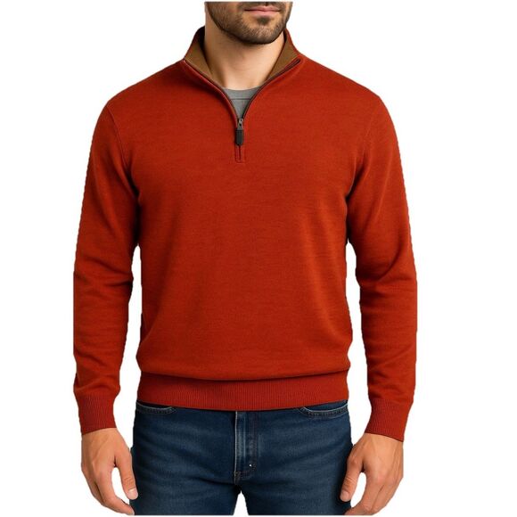 Brooks Brothers Merino Wool 1/4 Zip Sweater Men’s XL Burnt Orange Rust Pullover - Picture 1 of 10